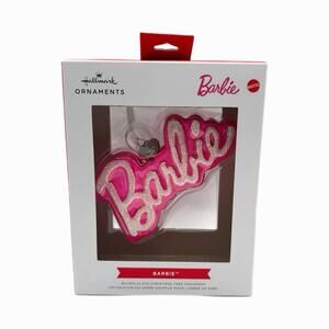 Hallmark Mattel 4.5” Barbie Logo Blown Glass Ornament - New in Box - Pink